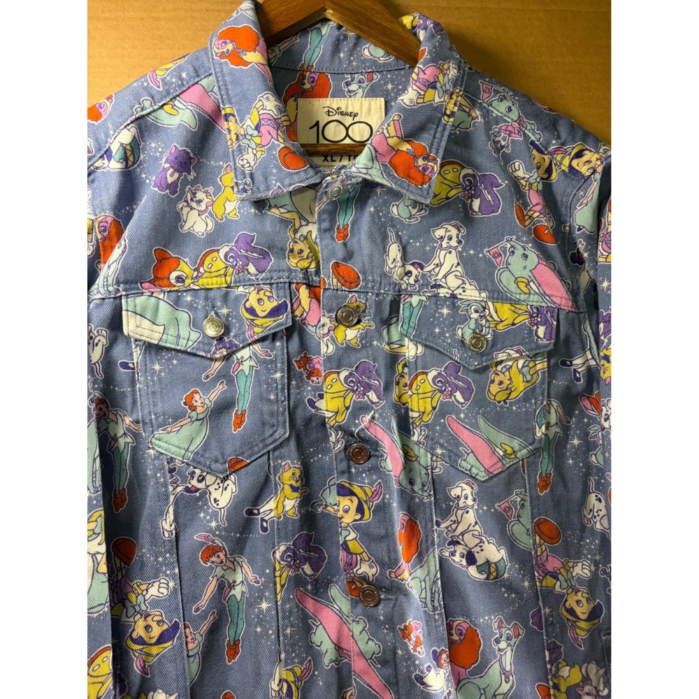 Cakeworthy Disney 100 Denim Jacket Unisex XL Blue All Over Print Character Coat - Picture 3 of 9